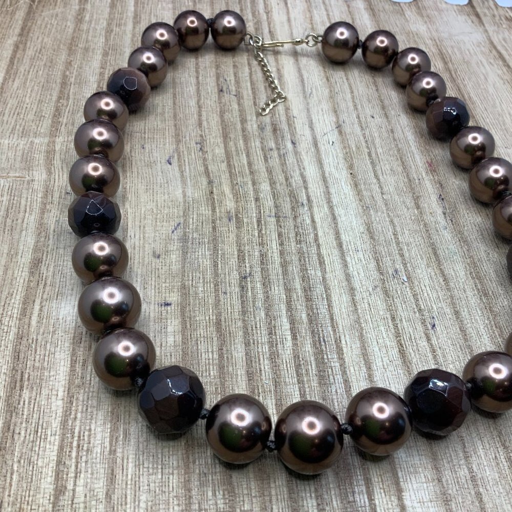 Monet Chocolate Faux Pearl Chunky Beaded Collar Necklace